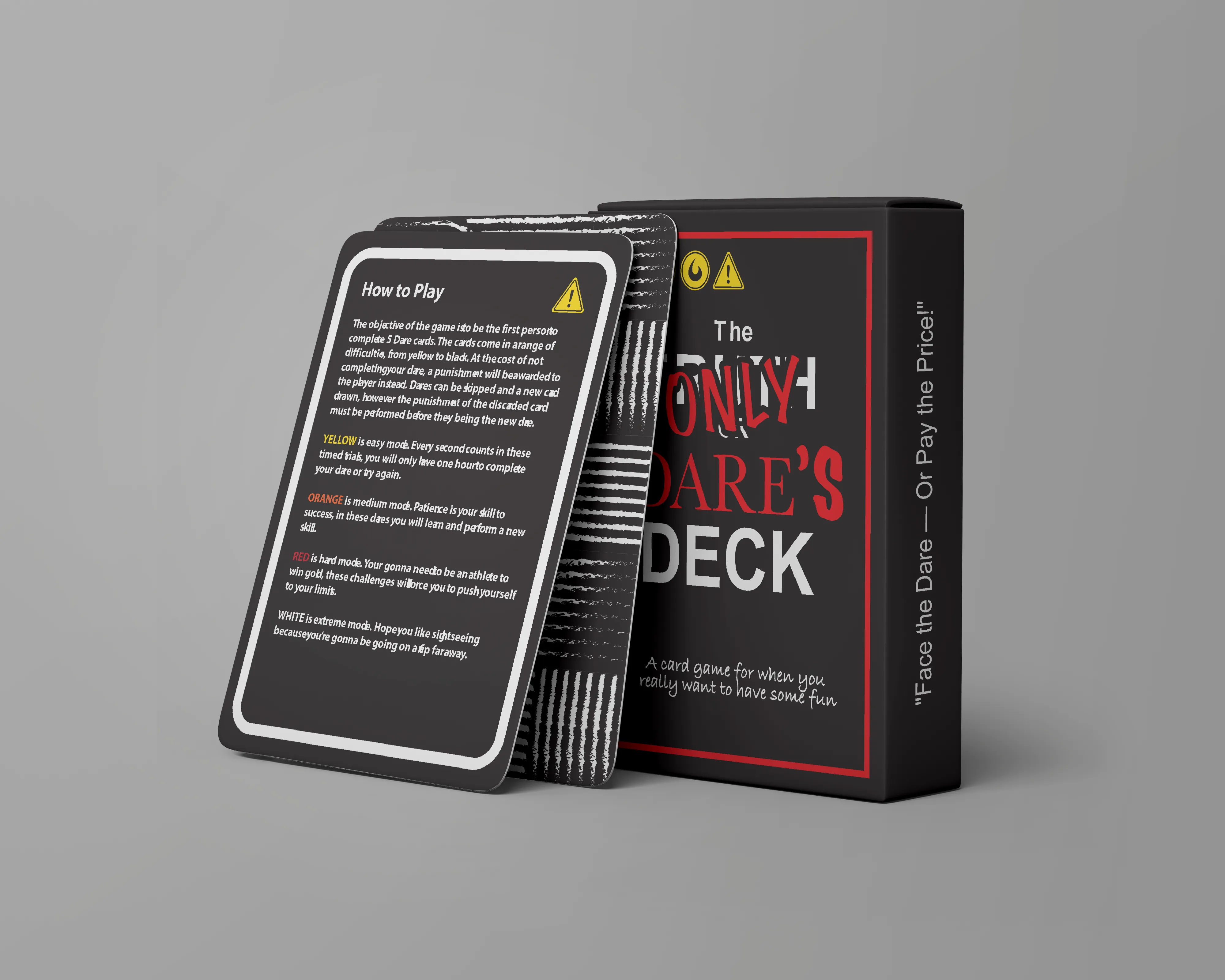 Minimal showcase of the front and back of cards, as well as, deck case